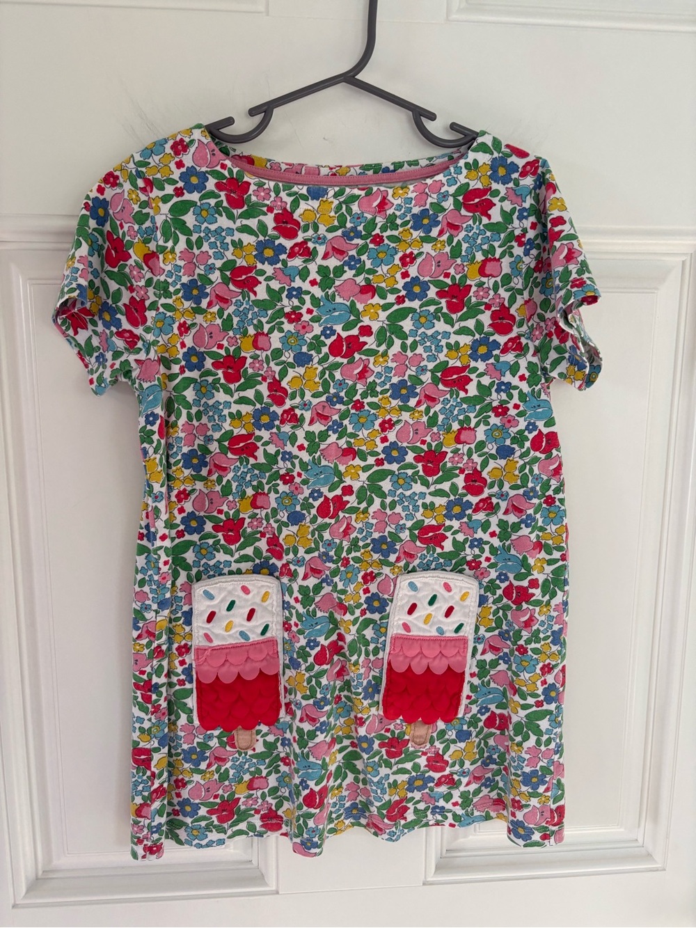 Mini Boden Pink & Multi Floral Ice Cream Pocket Tee Dress 8 years